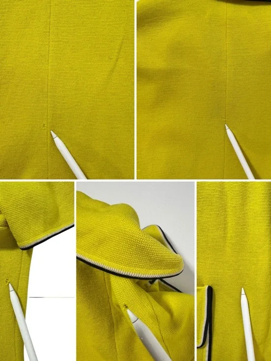 LUCIA YELLOW KNIT BLAZER JACKET WITH POCKETS VINTAGE BUTTONLESS TOP WOMAN MEDIUM - Picture 6 of 9